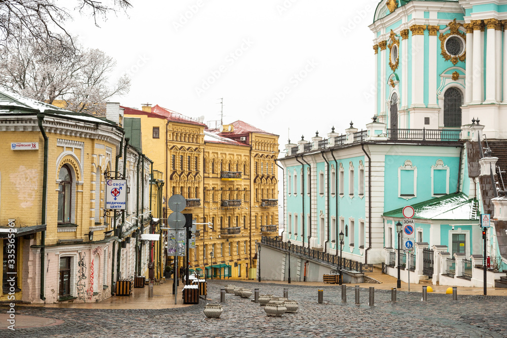 Kyiv, Ukraine - March, 22, 2020: Kyiv without people. St. Andrew's descent - old town.