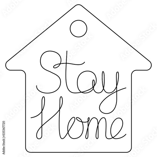 Vector lettering Stay Home isolated on white background. Quarantine and isolation concept. House icon. Line art style.