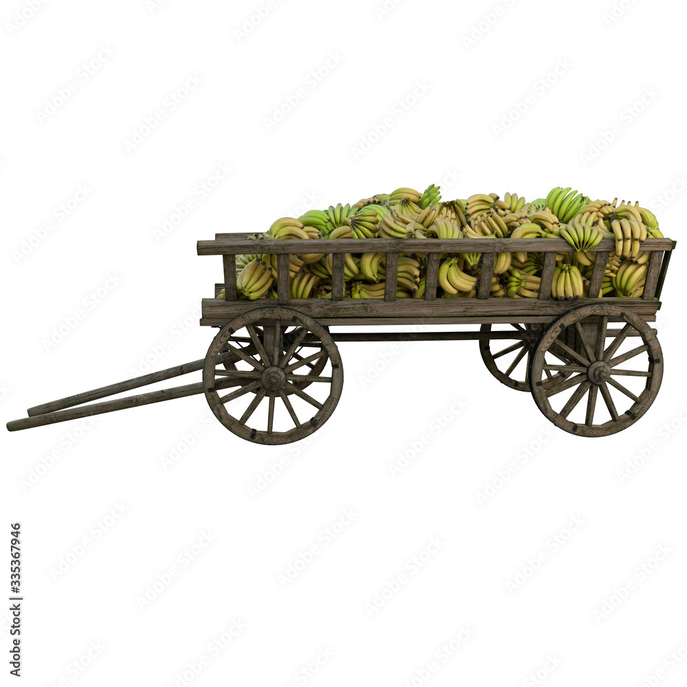 Fototapeta premium Harvest of bananas collected in a wooden cart