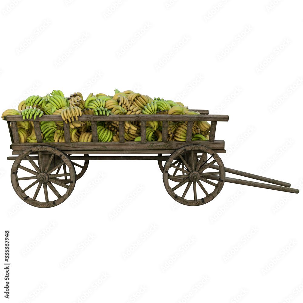 Fototapeta premium Harvest of bananas collected in a wooden cart