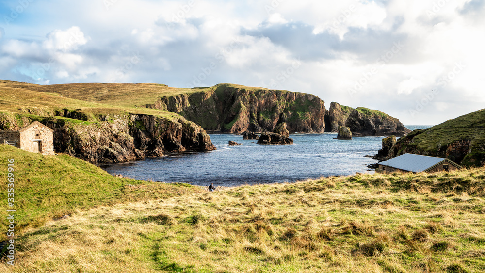 The sea and shore of Westerwich at the Shetland Islands in Scotland.