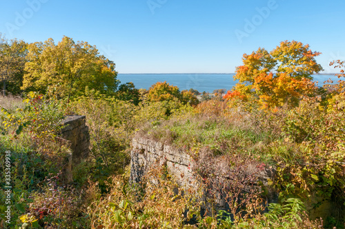 Niagara Escarpment in fall, overlooking Lake Winnebago, High Cliff State Park, WI.