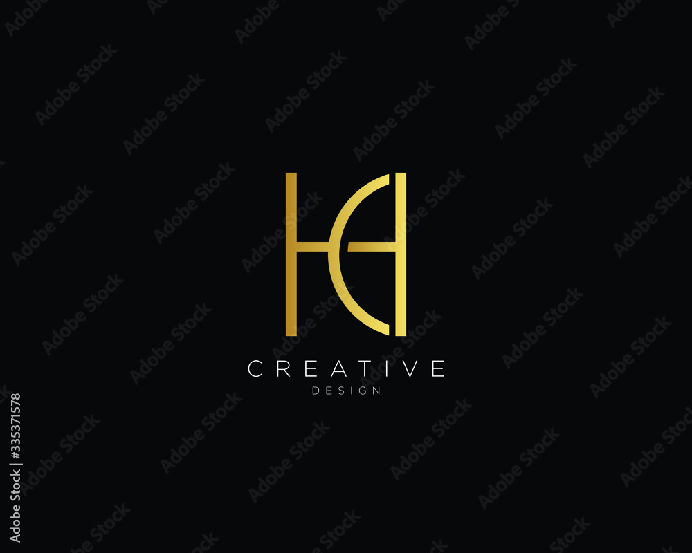 Letter HC Logo Design, Creative Minimal HC Monogram In Gold Color Letter HC Logo Design, Creative Minimal HC Monogram In Gold Color