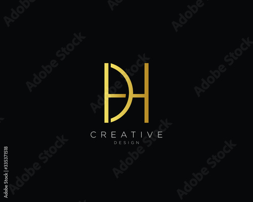 Letter DH Logo Design, Creative Minimal DH Monogram In Gold Color
