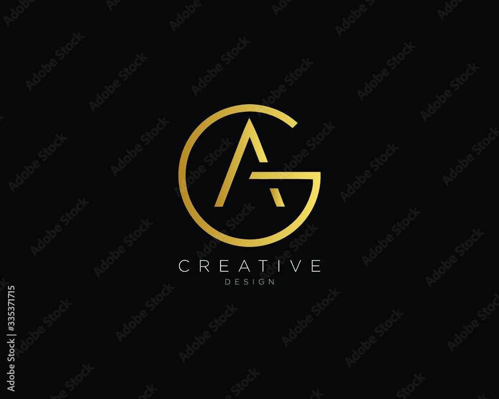 Letter GA AG Logo Design, Creative Minimal GA AG Monogram In Gold Color