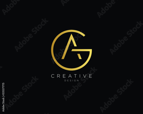 Letter GA AG Logo Design, Creative Minimal GA AG Monogram In Gold Color photo