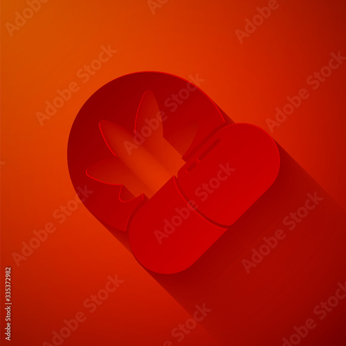 Paper cut Herbal ecstasy tablets icon isolated on red background. Paper art style. Vector Illustration