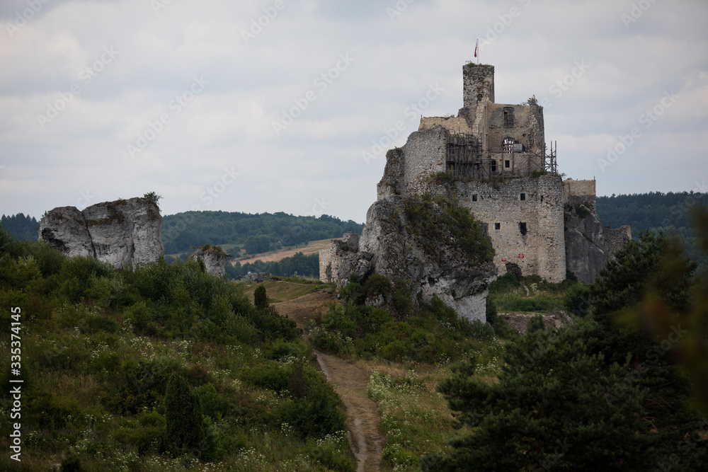 Ruins of the 14th-century castle in Mirow village, Poland