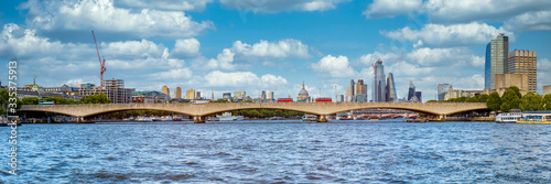 Panoramic view of the Waterloo Bridge and the river Thames in London