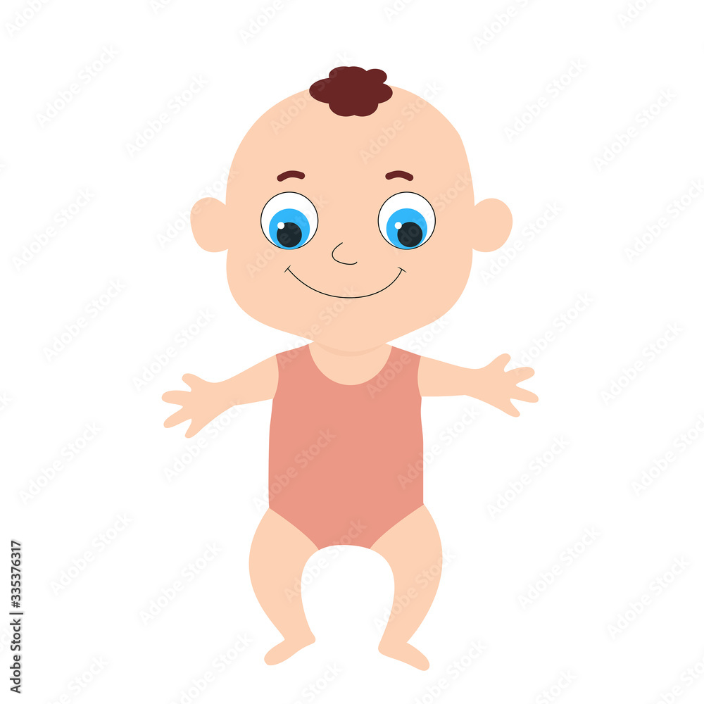 Newborn baby in peach bodysuit in cartoon style. Vector illustration in a flat style isolated on white background. Newborn baby in peach bodysuit in cartoon style. Vector illustration in a flat style isolated on white background.