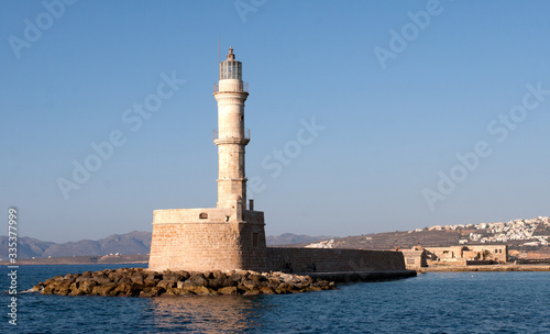 View of the old venitian harbor of Chania in Crete island, Greece