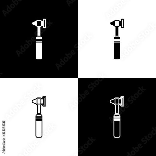 Set Medical otoscope tool icon isolated on black and white background. Medical instrument. Vector Illustration