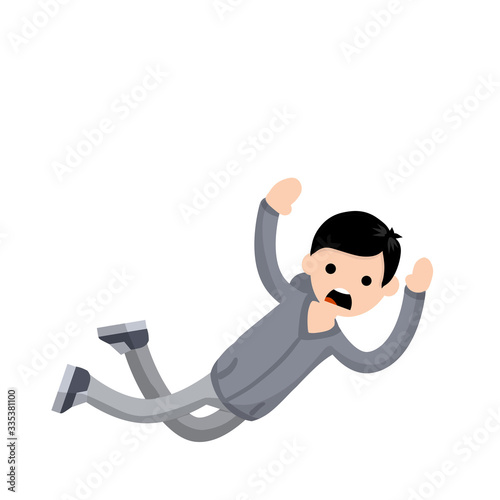 Screaming man falls from height. horror and fear of heights - phobia Acrophobia. Cartoon flat illustration. Drop young nerd guy