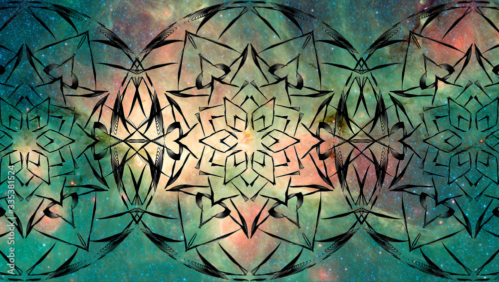 triple flower mandala on universe background