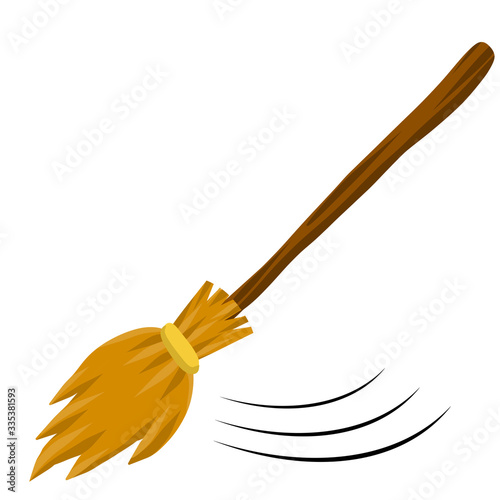 Broom. Rustic item for house cleaning. element of witch. Cartoon flat illustration. Sweeping and Old wooden MOP in wooden handle