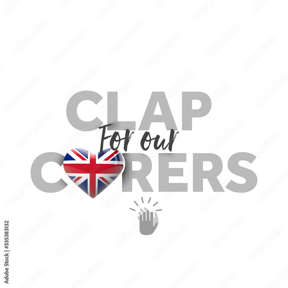 Clap for carers message with UK heart flag. 3D Render Clap for carers message with UK heart flag. 3D Render
