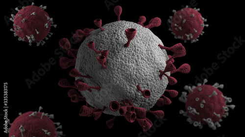 Coronavirus 2019-nCov.Microscope virus close up. 3d rendering.