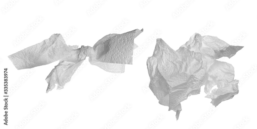 Crumpled toilet paper isolated on white background, clipping path