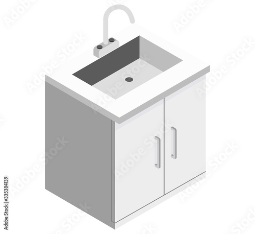 White kitchen cabinet as an element for a common kitchen set on a white background isometric illustration vector