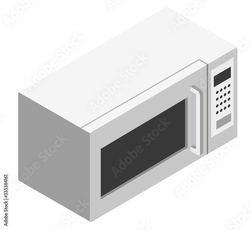 White kitchen microwave as an element for a common kitchen set on a white background isometric illustration vector