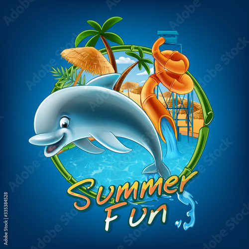 dolphin jumping summer illustration