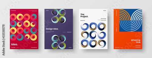 Company identity brochure template collection. Business presentation vector A4 vertical orientation front page mock up set. Corporate report cover abstract geometric illustration design layout bundle.