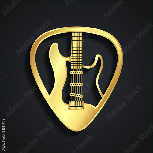 3d golden plectrum with guitar shape logo design