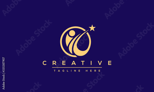 Abstract human figure star logo design. Reach your dreams, success, goal creative symbol idea concept.