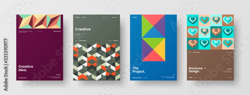 Company identity brochure template collection. Business presentation vector A4 vertical orientation front page mock up set. Corporate report cover abstract geometric illustration design layout bundle.