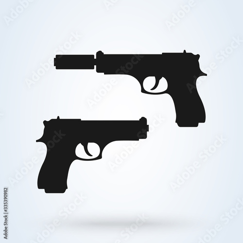 Gun with silencer icon. handgun and weapon concept. Vector illustration