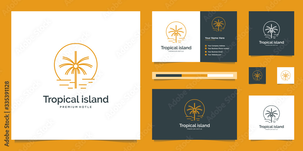 Palm tree and sun. Abstract design concept for travel agencies, tropical resorts, beach hotels. Summer vacation symbol. Vector logo design template. Palm tree and sun. Abstract design concept for travel agencies, tropical resorts, beach hotels. Summer vacation symbol. Vector logo design template.