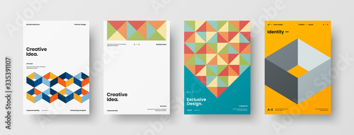 Company identity brochure template collection. Business presentation vector A4 vertical orientation front page mock up set. Corporate report cover abstract geometric illustration design layout bundle.