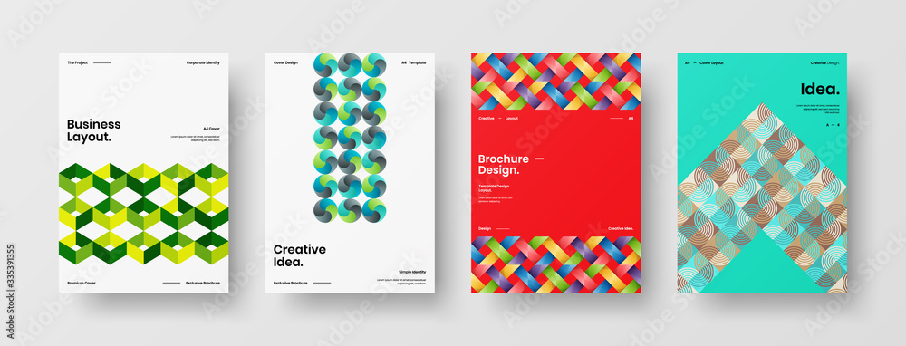 Company identity brochure template collection. Business presentation vector A4 vertical orientation front page mock up set. Corporate report cover abstract geometric illustration design layout bundle. Company identity brochure template collection. Business presentation vector A4 vertical orientation front page mock up set. Corporate report cover abstract geometric illustration design layout bundle.