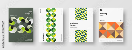 Company identity brochure template collection. Business presentation vector A4 vertical orientation front page mock up set. Corporate report cover abstract geometric illustration design layout bundle.