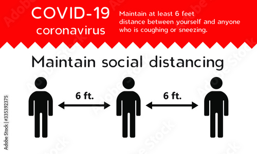 Covid-19 maintain social distancing warning sign vector artwork