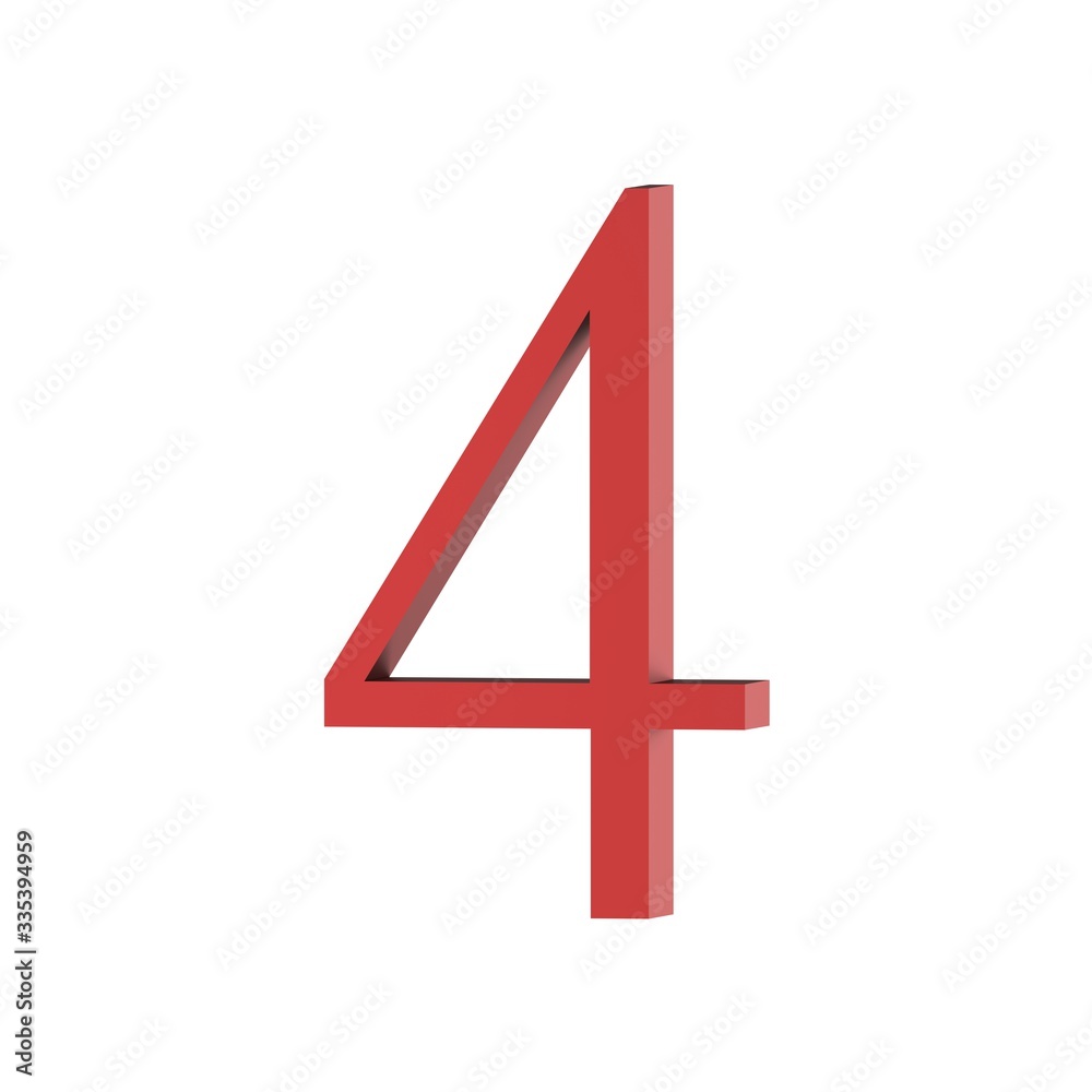 3D rendering red number 4 isolate on white background 3D rendering red number 4 isolate on white background
