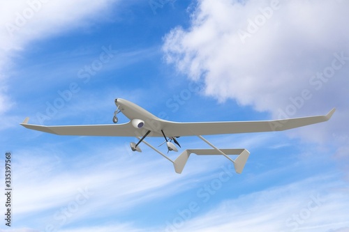 Unmanned military drone uav on patrol air territory at low altitude. 3D render