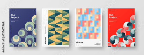 Company identity brochure template collection. Business presentation vector A4 vertical orientation front page mock up set. Corporate report cover abstract geometric illustration design layout bundle.