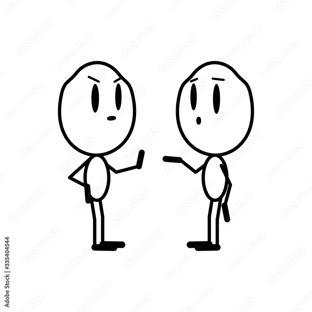 One person offers something, but the second does not agree. Cartoon character. Vector line illustration on a white background. One person offers something, but the second does not agree. Cartoon character. Vector line illustration on a white background.