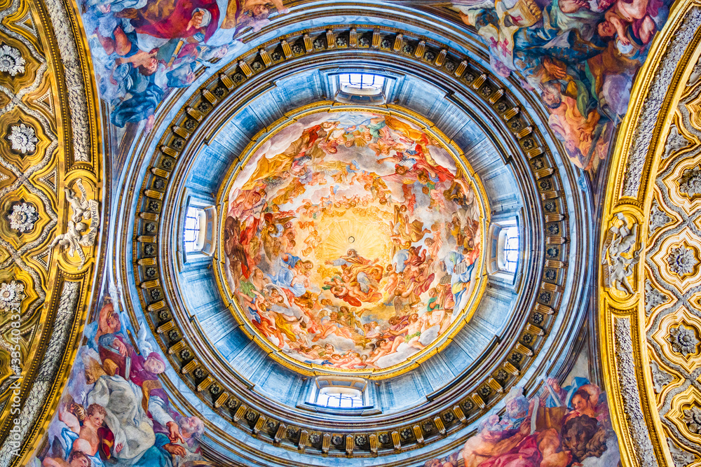 Religious fresco on the dome of Sant'Andrea delle Fratte basilica church by Pasquale Marini in Rome, Italy