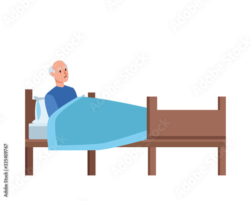 old man lying in bed character