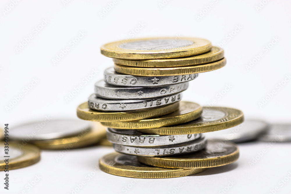 Brazilian money real coins in white background Brazilian money real coins in white background