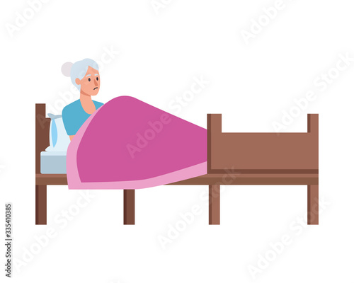 old woman liying in bed character