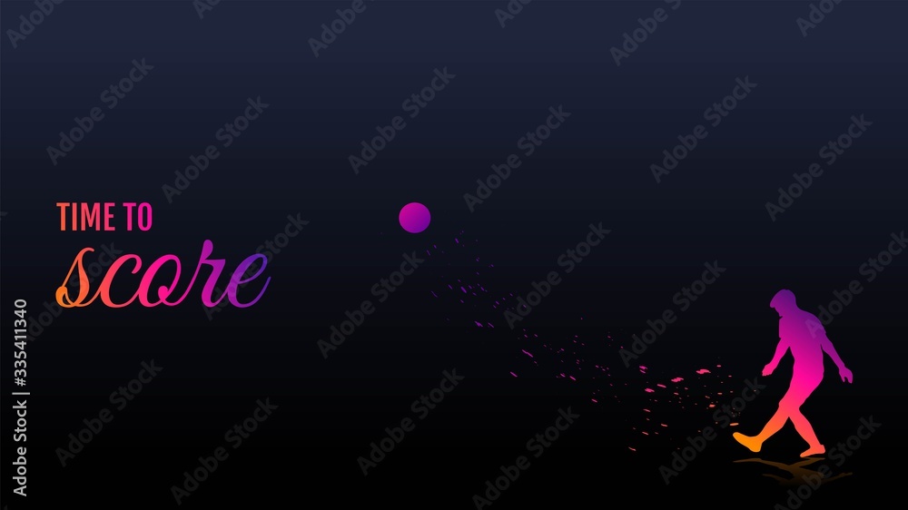 Vector illustration. The guy has an effort on goal. Shoot volley, curved kick, long and short pass.Professional football player skills. Minimalist dark wallpaper. Graphic grunge splash design Vector illustration. The guy has an effort on goal. Shoot volley, curved kick, long and short pass.Professional football player skills. Minimalist dark wallpaper. Graphic grunge splash design