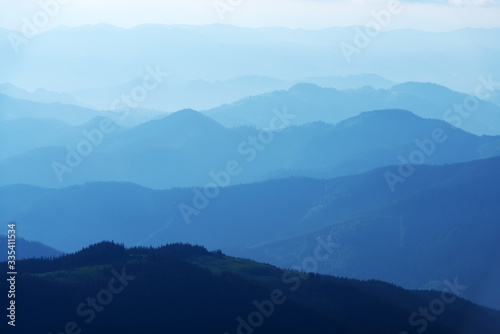 Beauty blue mountains range in Carpathians mountains  Ukraine. Landscape photography