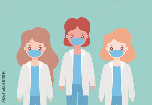 doctors women standing, medical team with medical mask