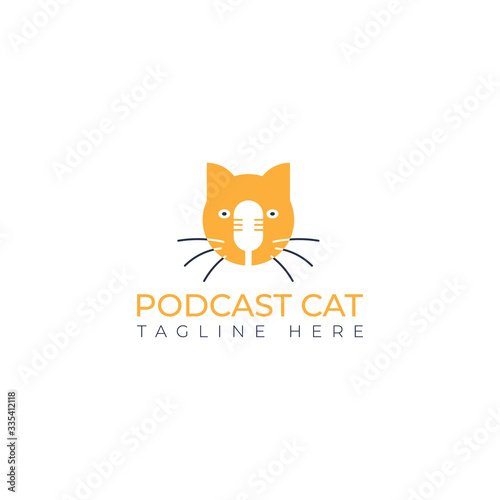 Cat podcast logo design template. Animal podcast logo template