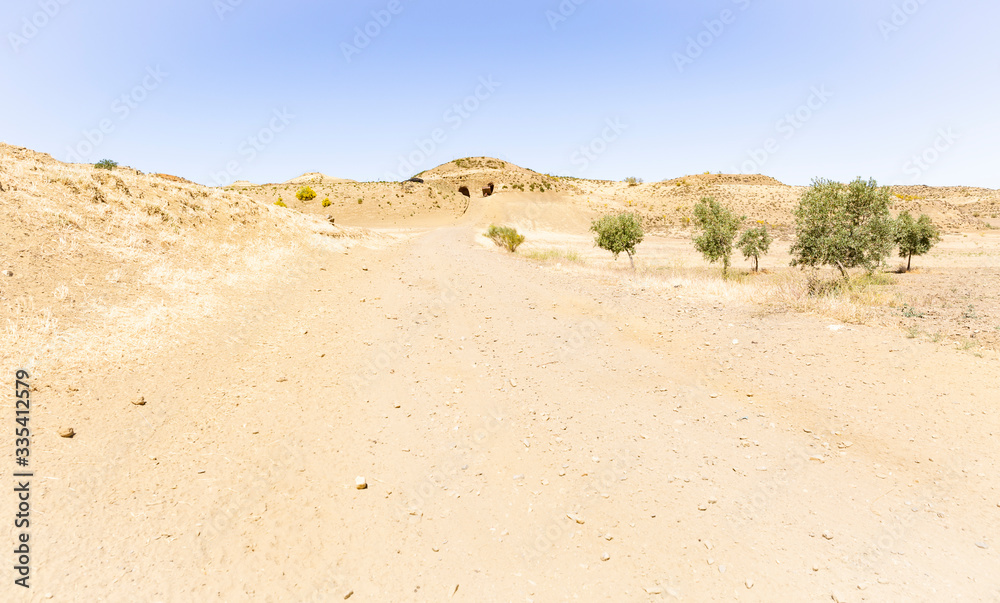 semi desert landscape next to Guadix city, Province of Granada, Andalusia, Spain