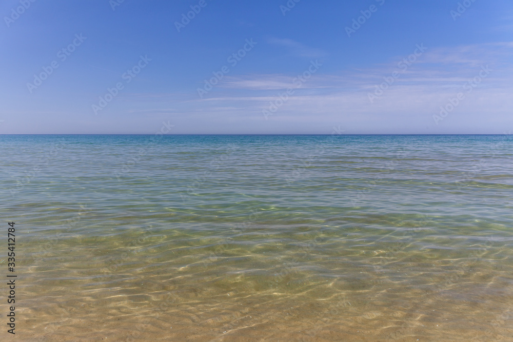 Caspian Sea. Clear sea water. The sea is blue with small waves. selective focus