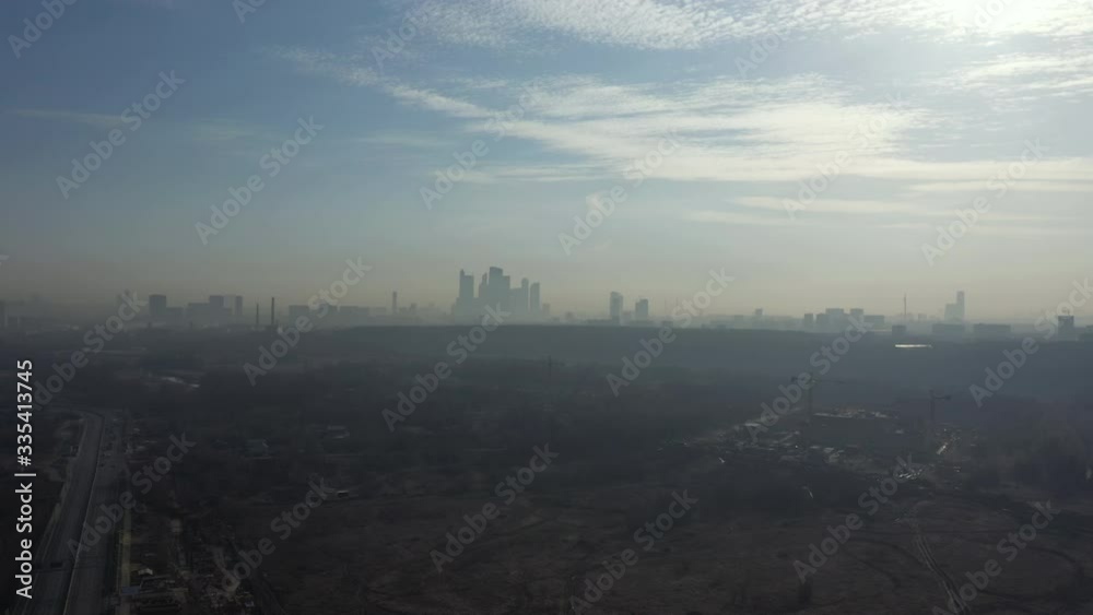 MOSCOW, RUSSIA - 27th Feb: early spring,a large metropolis in smog, 4K MOSCOW, RUSSIA - 27th Feb: early spring,a large metropolis in smog, 4K